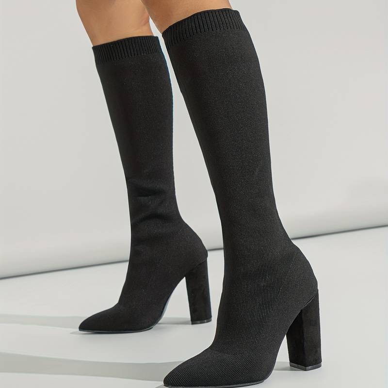 Women's Knee High Sock Boots | Stretch Knit, Pointed Toe & Block Heel for Casual and Dressy Outfits