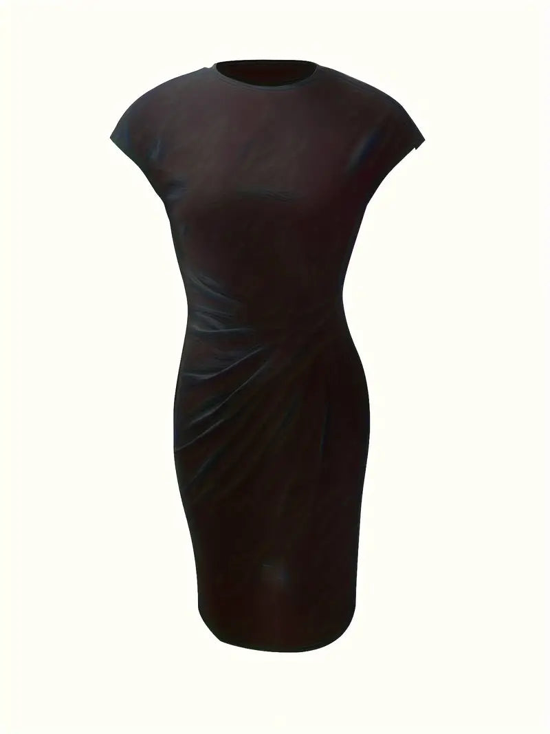 Women's Knee-Length Sheath Dress | Ruched Waist, Cap Sleeves & Ideal for Professional and Social Occasions