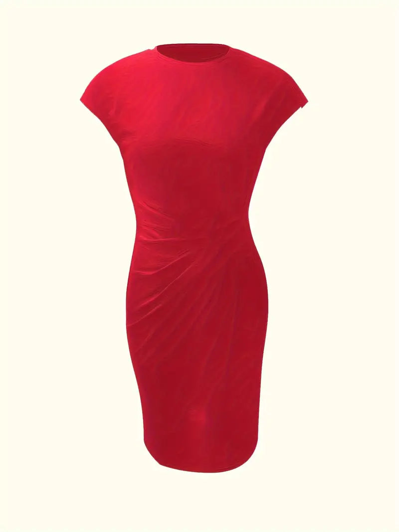 Women's Knee-Length Sheath Dress | Ruched Waist, Cap Sleeves & Ideal for Professional and Social Occasions