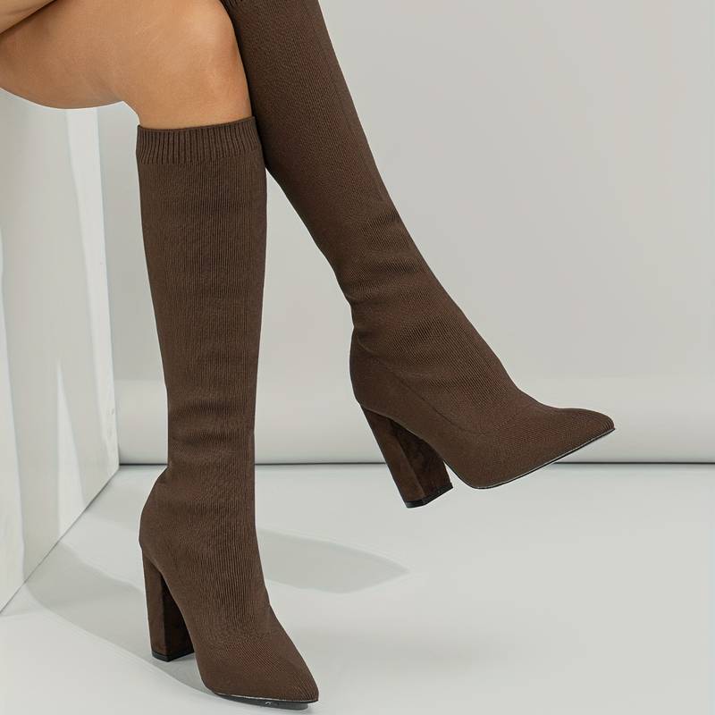 Women's Knee High Sock Boots | Stretch Knit, Pointed Toe & Block Heel for Casual and Dressy Outfits