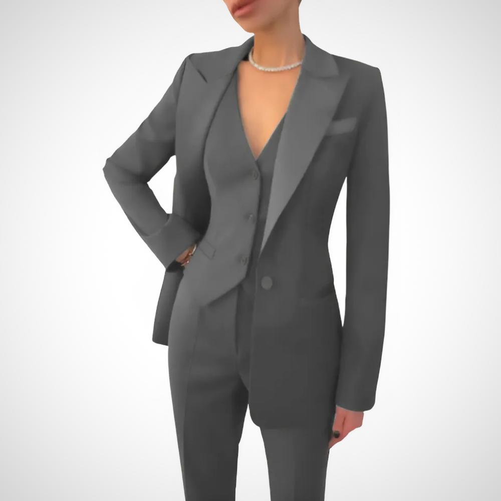 Women's Tailored Three-Piece Suit | Blazer, Button-Up Vest & Pants for Professional Settings and Evening Events