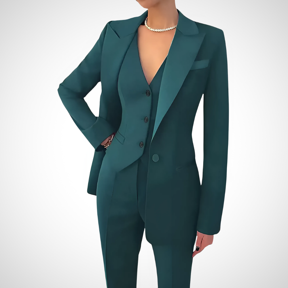 Women's Tailored Three-Piece Suit | Blazer, Button-Up Vest & Pants for Professional Settings and Evening Events