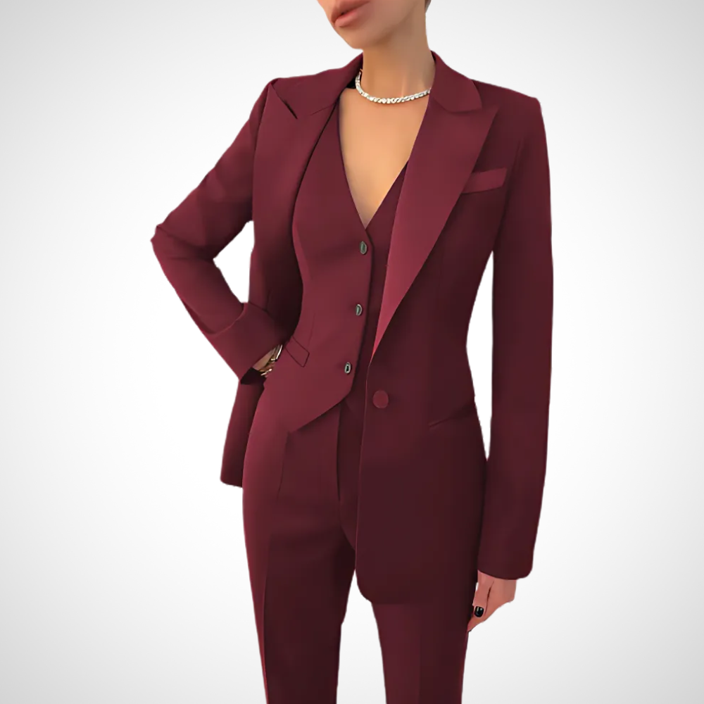 Women's Tailored Three-Piece Suit | Blazer, Button-Up Vest & Pants for Professional Settings and Evening Events