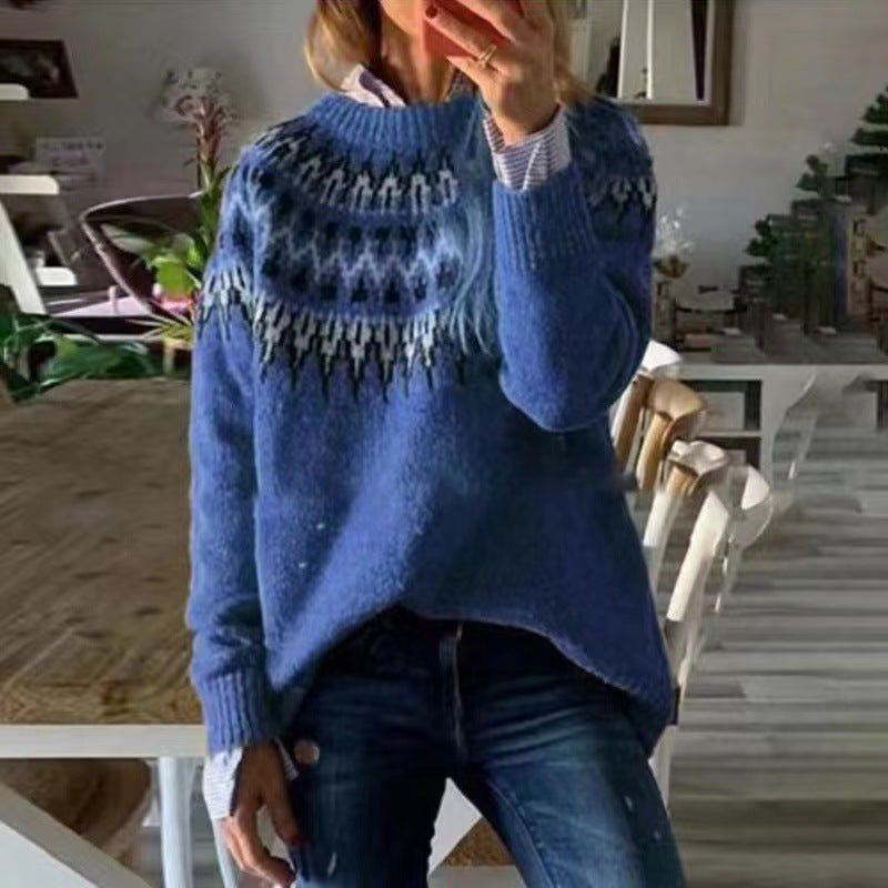 Women’s Fair Isle Crewneck Jumper | Cozy Relaxed Fit & Classic Pattern for Effortless Winter Style