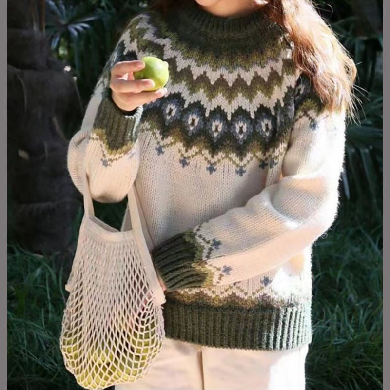 Women’s Fair Isle Crewneck Jumper | Cozy Relaxed Fit & Classic Pattern for Effortless Winter Style