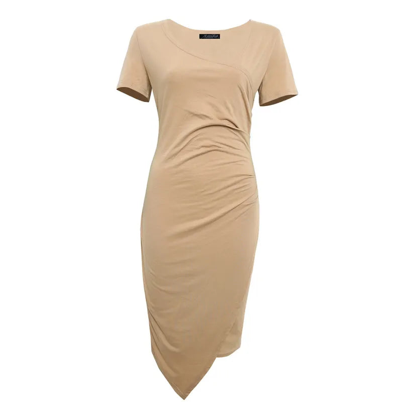 Women's Knee-Length Sheath Dress | Ruched Waist, Cap Sleeves & Ideal for Professional and Social Occasions
