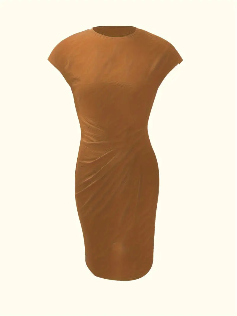 Women's Knee-Length Sheath Dress | Ruched Waist, Cap Sleeves & Ideal for Professional and Social Occasions
