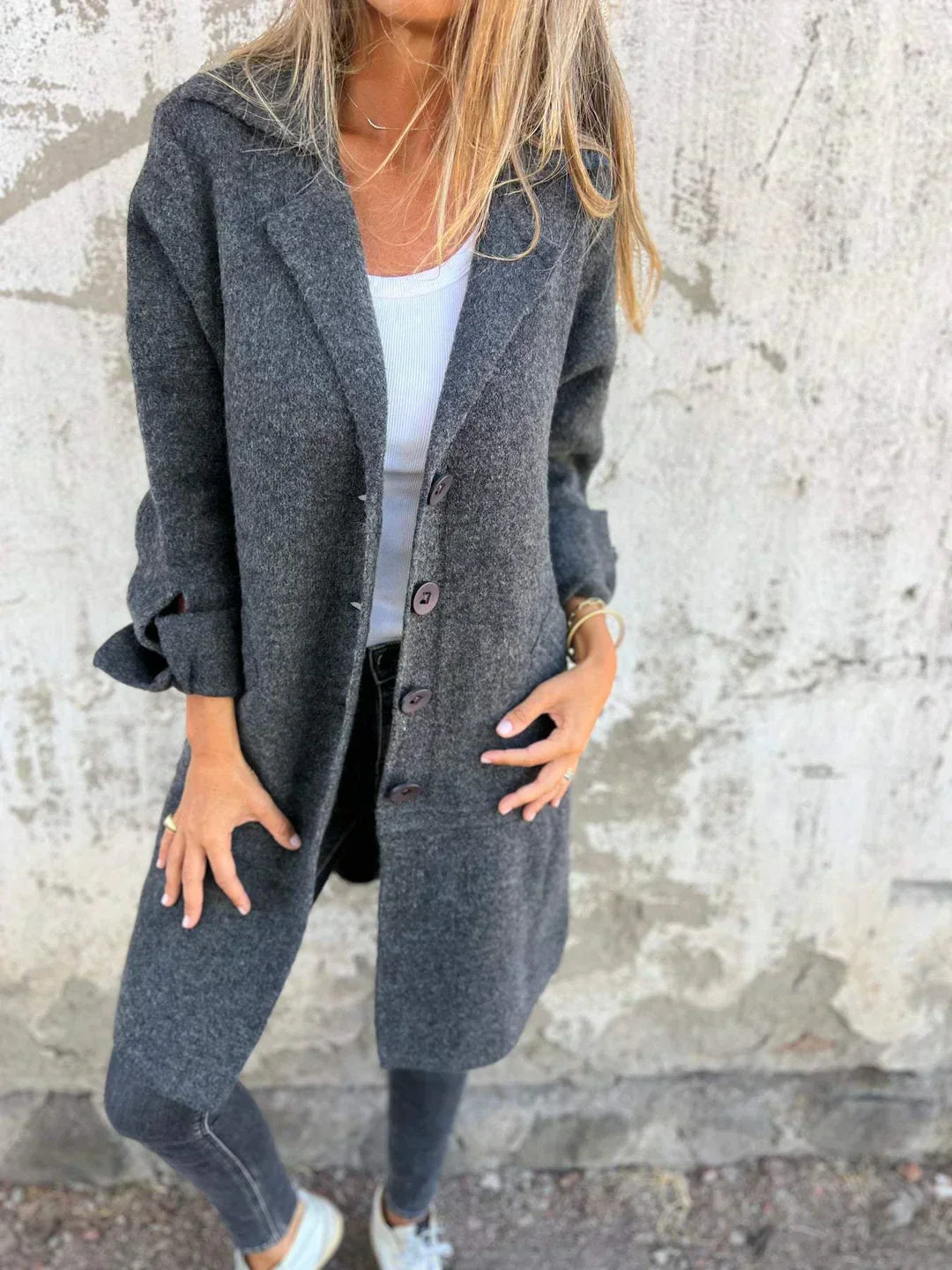 Women's Wool Coat | Lapel Collar, Comfortable Fit & Versatile for Casual and Business Outfits