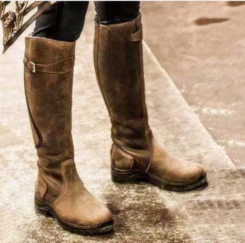 Women's Knee-High Waterproof Boots | Adjustable Buckle Strap & Rugged Grip Sole for All-Weather Protection