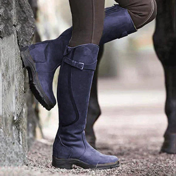 Women's Knee-High Waterproof Boots | Adjustable Buckle Strap & Rugged Grip Sole for All-Weather Protection