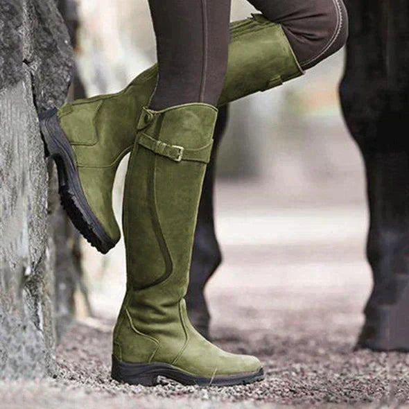 Women's Knee-High Waterproof Boots | Adjustable Buckle Strap & Rugged Grip Sole for All-Weather Protection