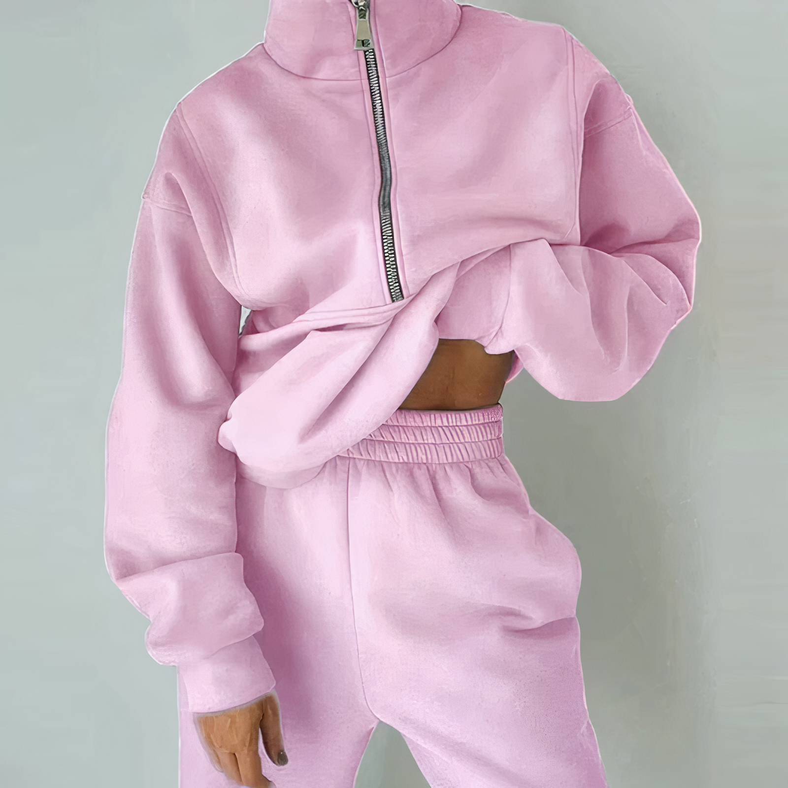 Women's Half-Zip Pullover Tracksuit Set | Comfortable Elastic Jogger Pants for Casual Outings & Lounging