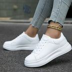 Women’s Clean White Leather Sneakers | Minimalist Design, Cushioned Insole & Ideal for Everyday Casual Wear