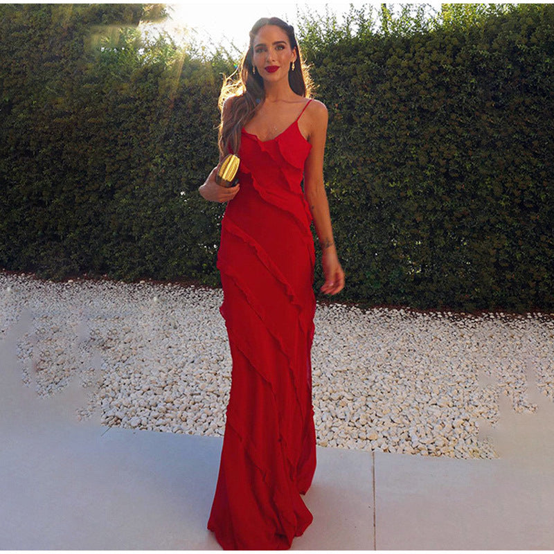 Women's Flattering Ruffled Long Dress | Versatile Cotton-Polyester Blend for Day to Evening Wear