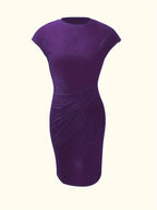 Women's Knee-Length Sheath Dress | Ruched Waist, Cap Sleeves & Ideal for Professional and Social Occasions