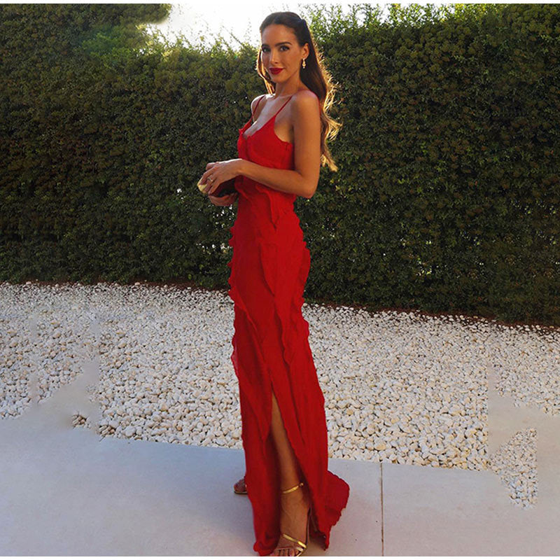 Women's Flattering Ruffled Long Dress | Versatile Cotton-Polyester Blend for Day to Evening Wear
