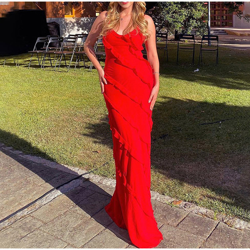 Women's Flattering Ruffled Long Dress | Versatile Cotton-Polyester Blend for Day to Evening Wear