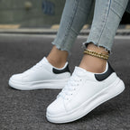 Women’s Clean White Leather Sneakers | Minimalist Design, Cushioned Insole & Ideal for Everyday Casual Wear
