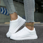Women’s Clean White Leather Sneakers | Minimalist Design, Cushioned Insole & Ideal for Everyday Casual Wear