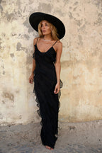 Women's Flattering Ruffled Long Dress | Versatile Cotton-Polyester Blend for Day to Evening Wear