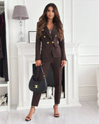 Women's Double-Breasted Suit | Tailored Fit with Metallic Buttons for Business Meetings & Formal Occasions