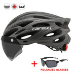 Rennradhelm mit Visier und Rücklicht – Sportlicher Fahrradhelm für MTB und Straße, Größe 54–61 cm