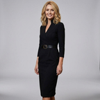 Fitted Sheath Midi Dress | Belted Waist & Structured Collar for Business Meetings and Evening Events