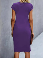 Women's Knee-Length Sheath Dress | Ruched Waist, Cap Sleeves & Ideal for Professional and Social Occasions