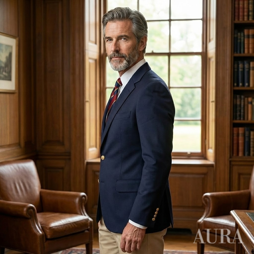 Men’s Structured Blazer | Classic Notch Lapel with Gold Button Detailing for Business and Smart Casual Wear