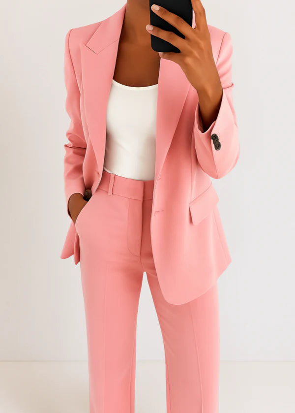 Women's Tailored Two-Piece Pantsuit Set | Structured Blazer & Straight-Leg Trousers for Office Wear and Formal Events