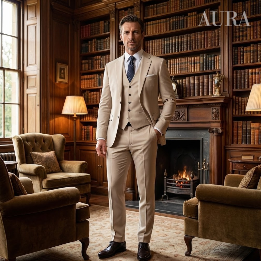 Men's Tailored Slim Fit Three-Piece Suit | Single-Breasted Jacket & Waistcoat for Business, Weddings & Formal Events