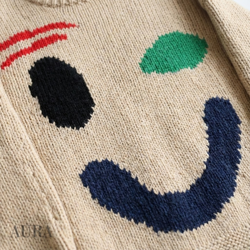 Extra Large Chunky Knit Sweater | Smiley Design, Oversized Fit & Comfortable for Lounging or Casual Outings