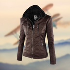 Women's Fitted Leather Jacket | Hooded Design, Zipper Pockets & Tailored Fit for Everyday Style