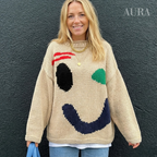 Extra Large Chunky Knit Sweater | Smiley Design, Oversized Fit & Comfortable for Lounging or Casual Outings