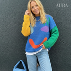 Extra Large Chunky Knit Sweater | Smiley Design, Oversized Fit & Comfortable for Lounging or Casual Outings