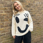 Extra Large Chunky Knit Sweater | Smiley Design, Oversized Fit & Comfortable for Lounging or Casual Outings
