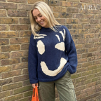 Extra Large Chunky Knit Sweater | Smiley Design, Oversized Fit & Comfortable for Lounging or Casual Outings