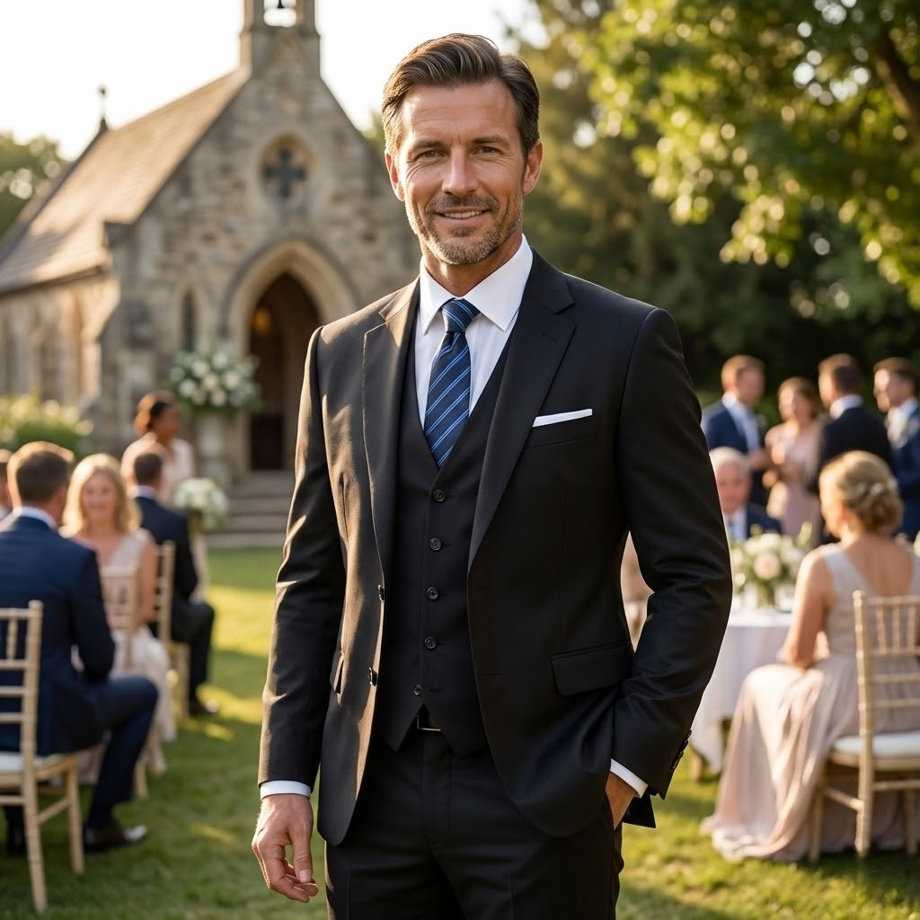 Men's Tailored Slim Fit Three-Piece Suit | Single-Breasted Jacket & Waistcoat for Business, Weddings & Formal Events