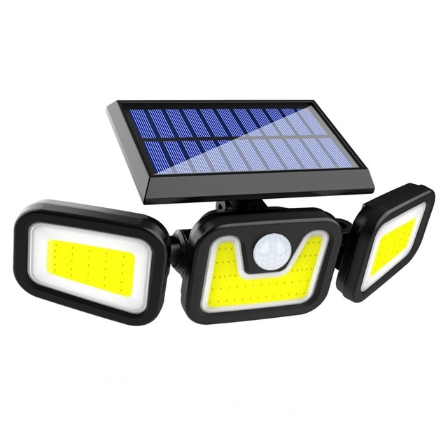Solar Außenlampe mit Bewegungsmelder – LED Flutlicht mit 3 Strahlern für Garten, Hof und Garage