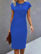 Women's Knee-Length Sheath Dress | Ruched Waist, Cap Sleeves & Ideal for Professional and Social Occasions