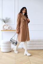 Women's Double-Breasted Long Coat | Gold Button Accents & Structured Silhouette for Timeless Elegance