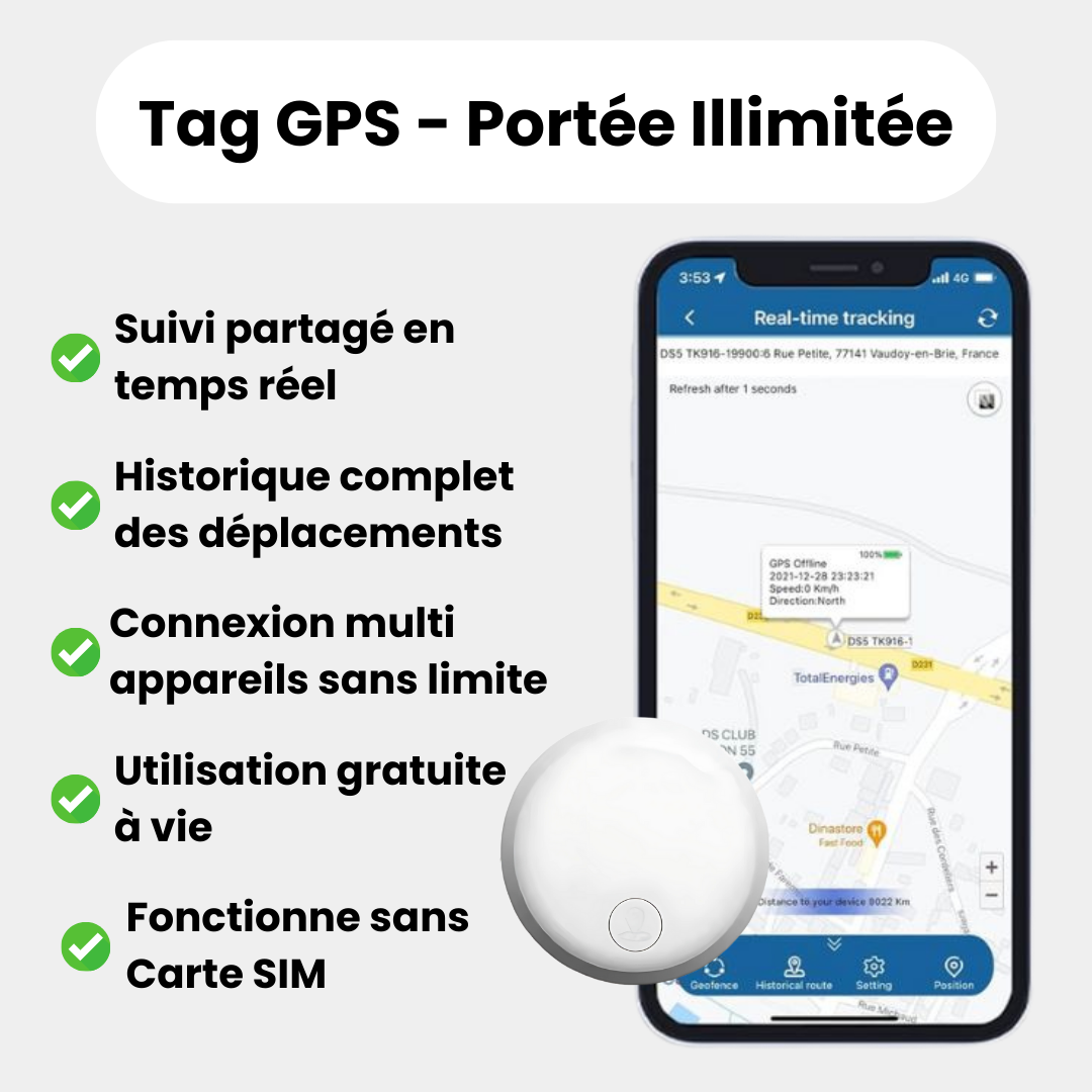 Collier chat GPS léger et étanche, gps pour chat sans abonnement avec suivi temps réel et collier anti étranglement