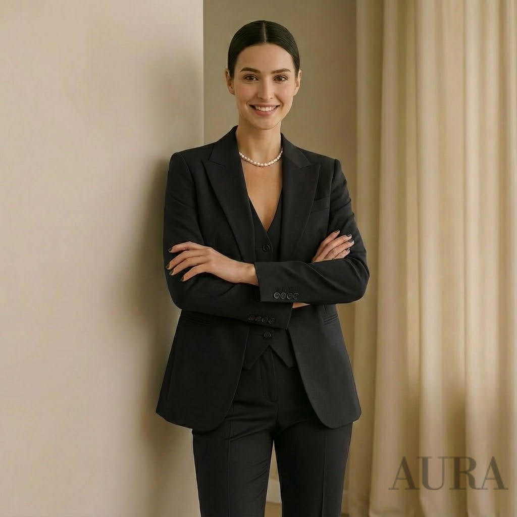 Women's Three Piece Suit - Tailored Blazer, Vest, and Slim-Fit Trousers