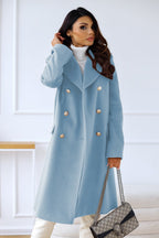 Women's Double-Breasted Long Coat | Gold Button Accents & Structured Silhouette for Timeless Elegance