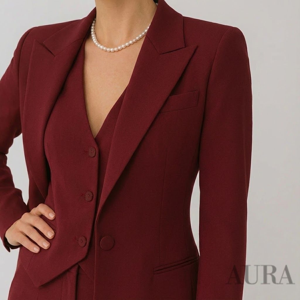 Women's Three Piece Suit - Tailored Blazer, Vest, and Slim-Fit Trousers
