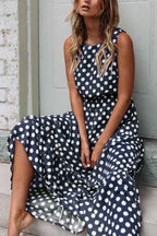 Women's Sleeveless Polka Dot Maxi Dress | Relaxed Fit for Casual Days & Vacation Outings