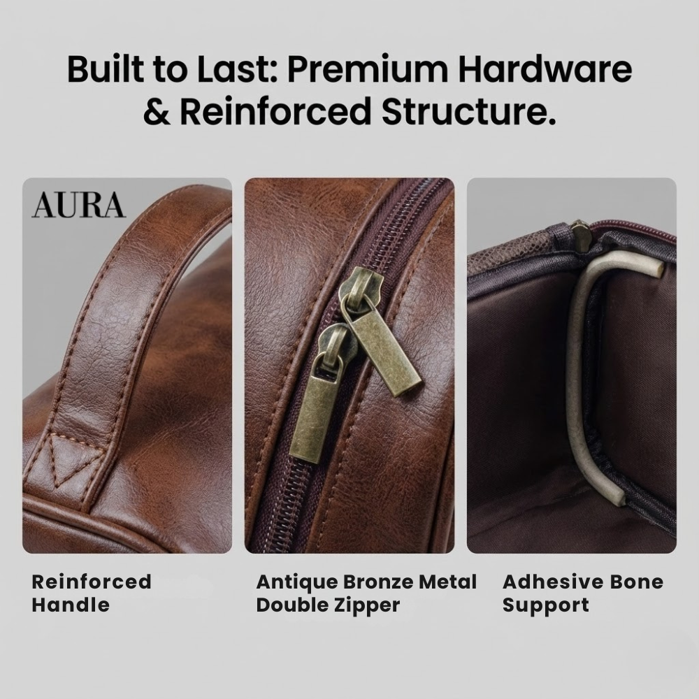 Mens Leather Wash Bag – Premium Toiletry Dopp Kit | Waterproof Travel Organizer