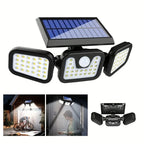 Solar Außenlampe mit Bewegungsmelder – LED Flutlicht mit 3 Strahlern für Garten, Hof und Garage