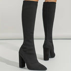 Women's Knee High Sock Boots | Stretch Knit, Pointed Toe & Block Heel for Casual and Dressy Outfits