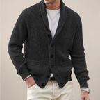 Men’s Ribbed Shawl Collar Cardigan | Smart Casual Layering with Front Pockets for Autumn & Winter